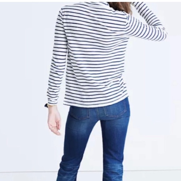 HP 💕Madewell Whisper Cotton Turtleneck Navy Stripe - Picture 3 of 8